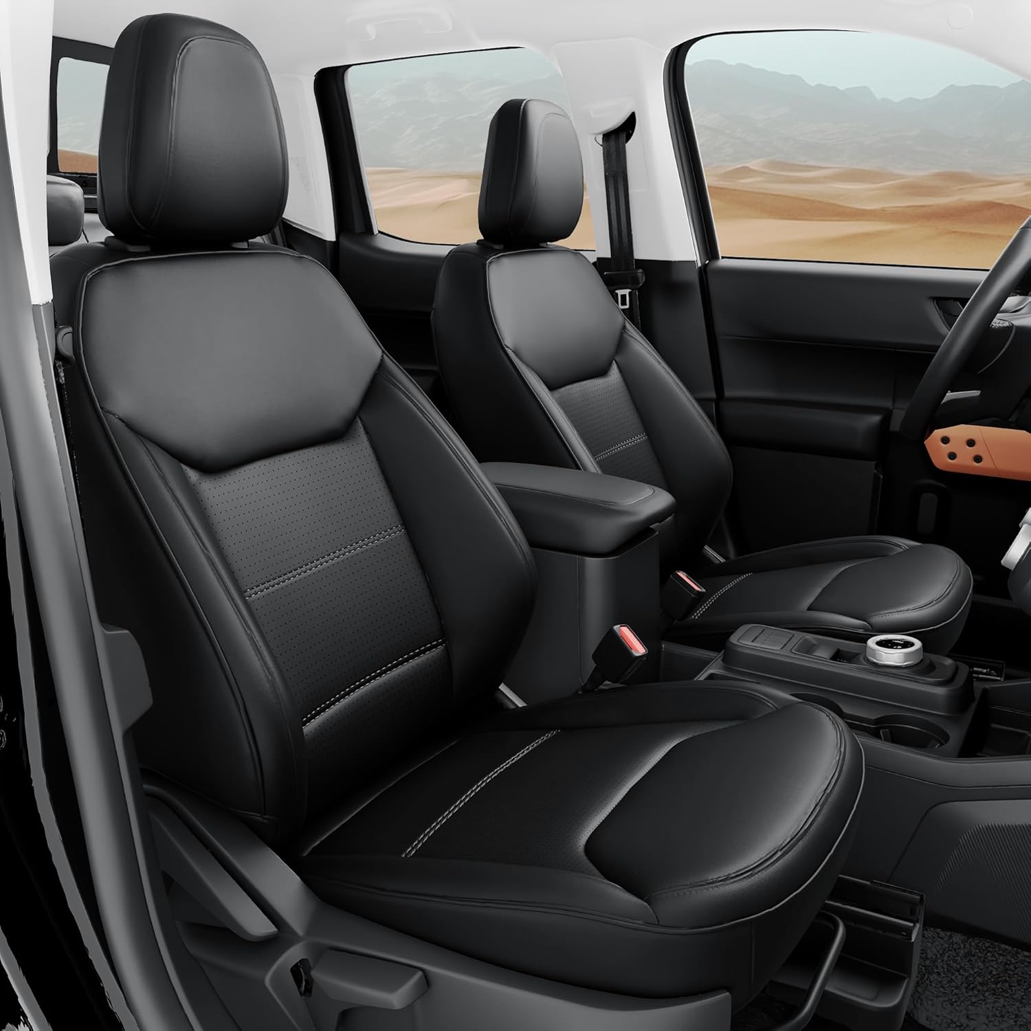 for Ford Maverick Front Seat Covers XL XLT Lariat 2022 2023 2024 2025 2026, Custom Fit Car Seat Covers, Luxury Leather Waterproof Seat Covers for Cars Protector Accessories, Black