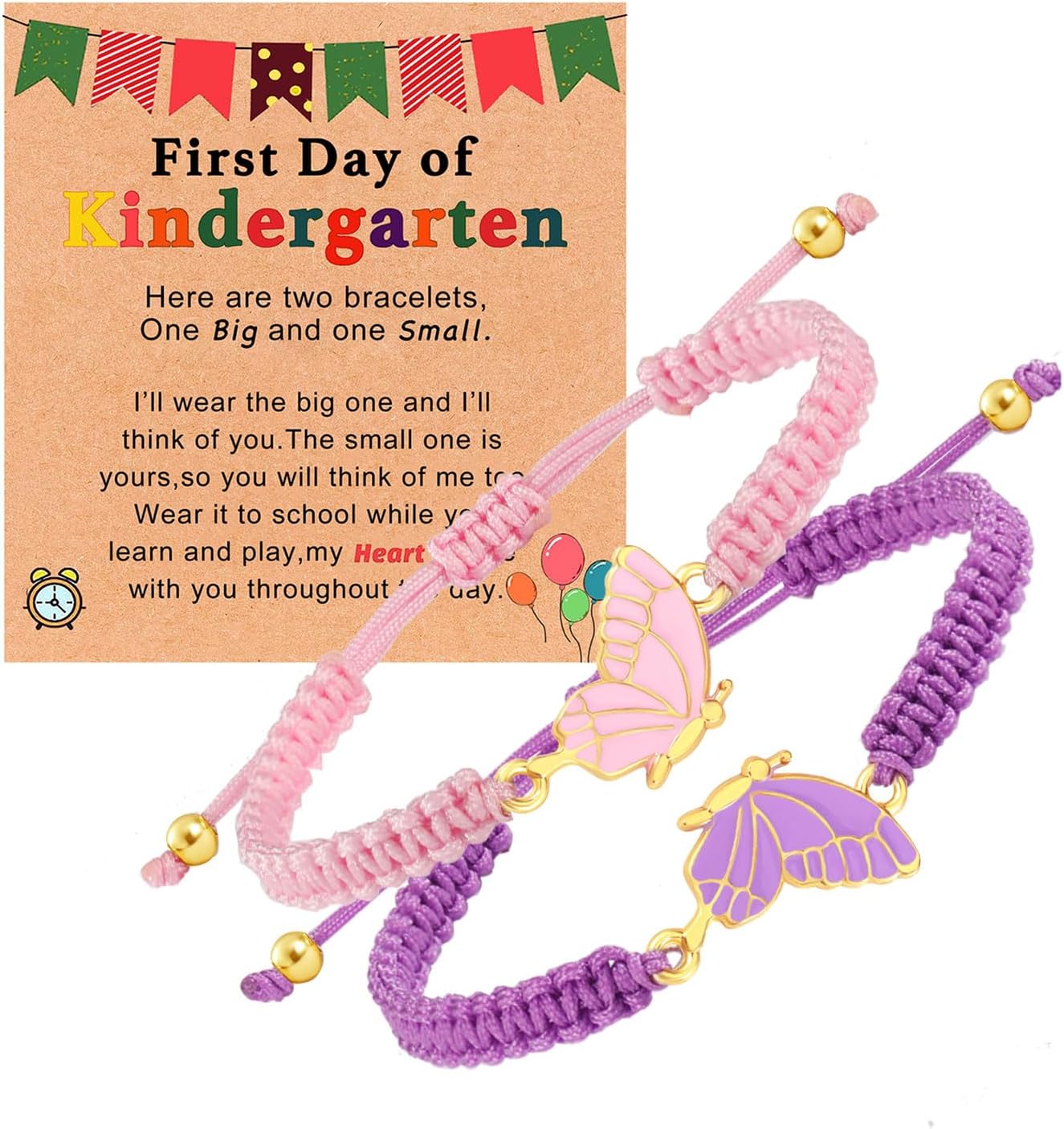 2Pcs First Day of School Kindergarten Preschool Bracelets for Mommy and Me, Matching Butterfly Bracelets for Mother Daughter