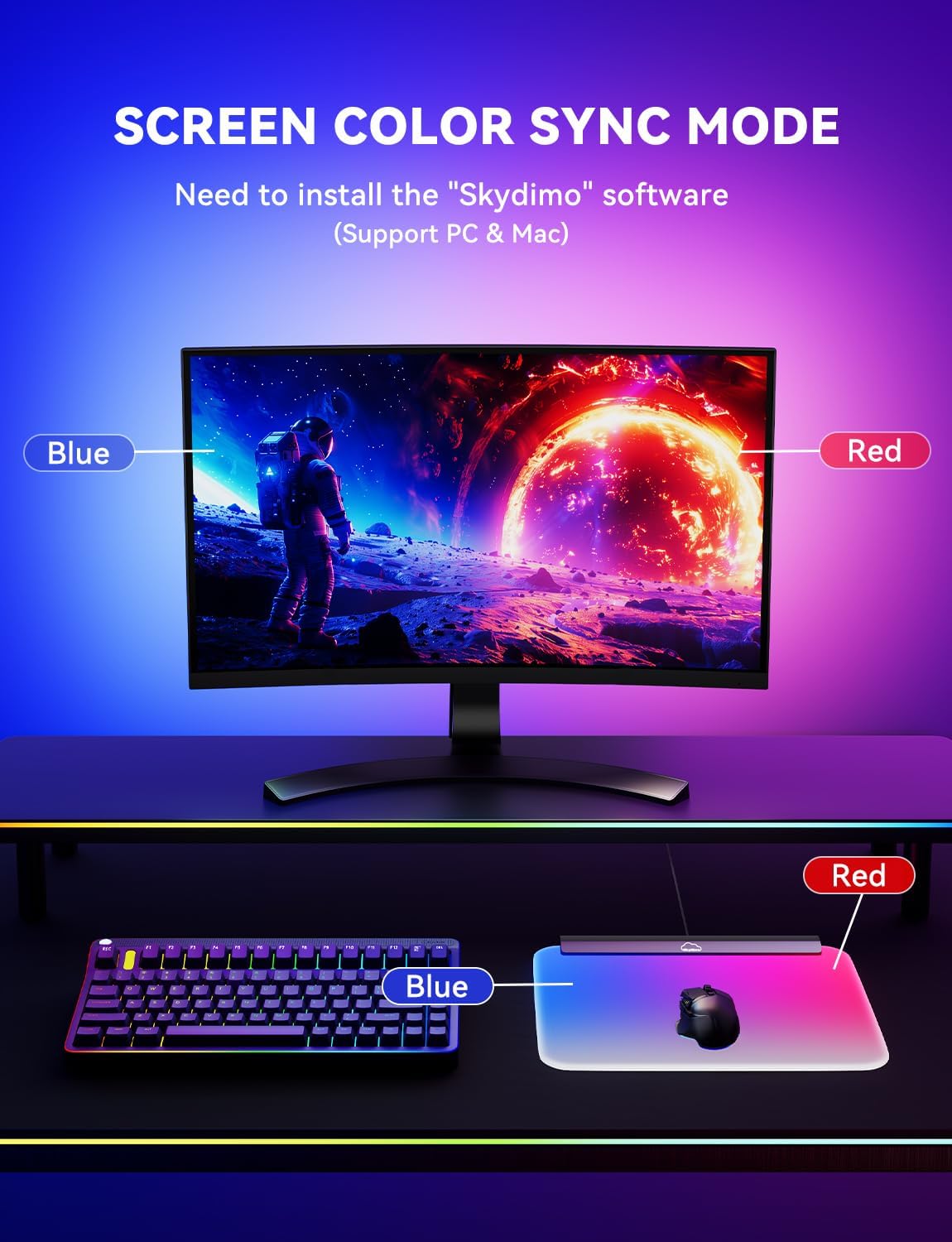 Soleil X3 Gaming Mouse Mat, Monitor Color Sync RGB Backlit, 18 Zone LED Lighting, Music Sync Mode, Cool Mouse Pad for Gaming Desk, 14.18×12.13in Large Size, USB-Type C Cable, White mat & Black Metal