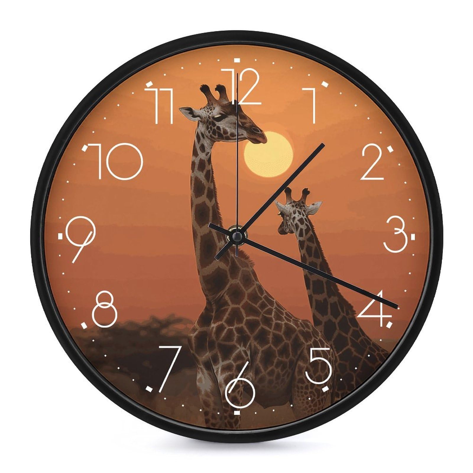 Horloge murale girafe au coucher du soleil pour chambre et bureau