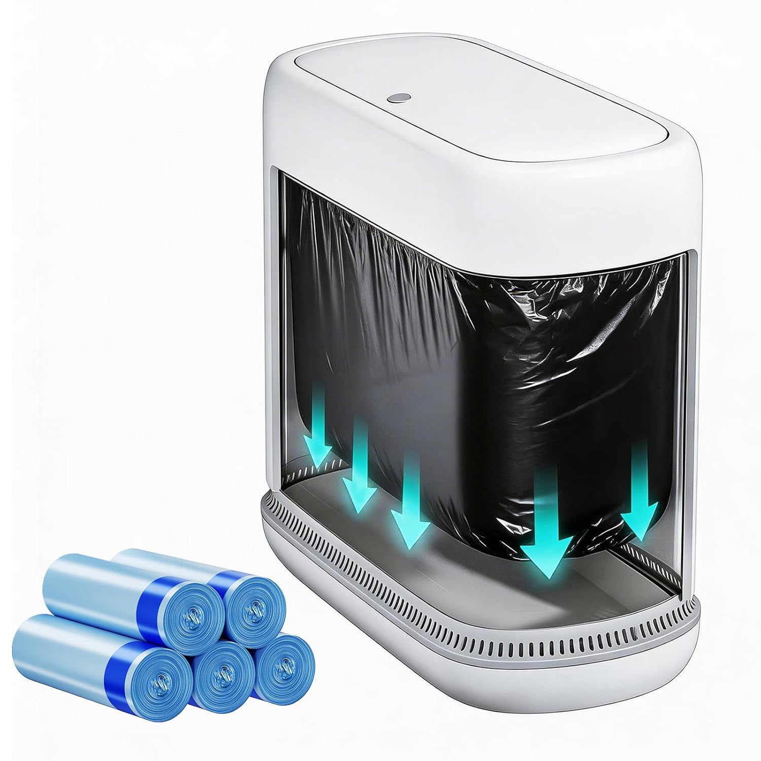 Purexa 3 Gallon Slim Bathroom Trash Can with Lid - Dog Proof, Air-Press Bag Expander, White Narrow Wastebasket for Bedroom, Office, Dorm