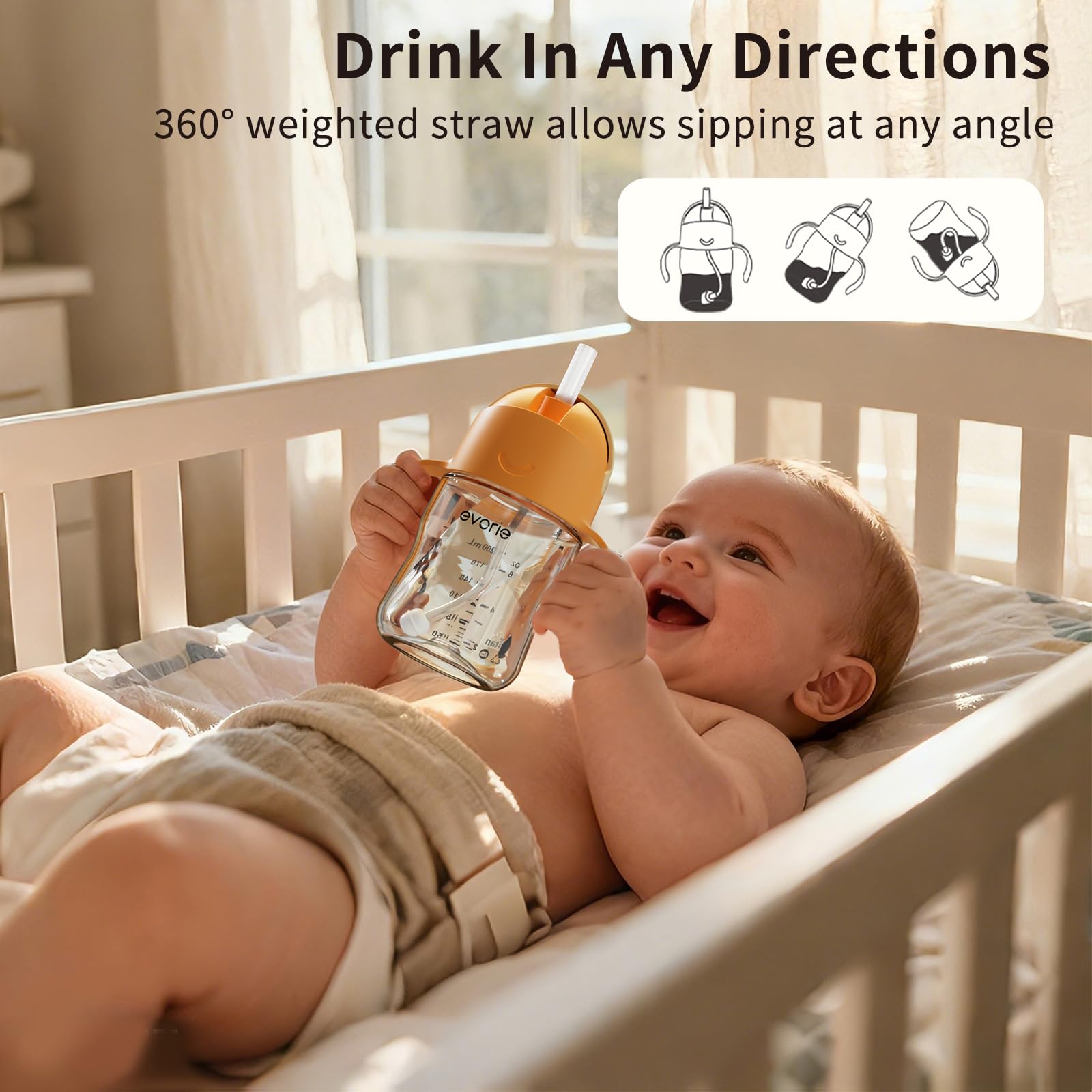 Evorie Tritan Weighted Straw Sippy Cup with Handles for Baby and Toddlers Spill Proof Baby Water Bottle with Straw for 6 months and up - Image 4