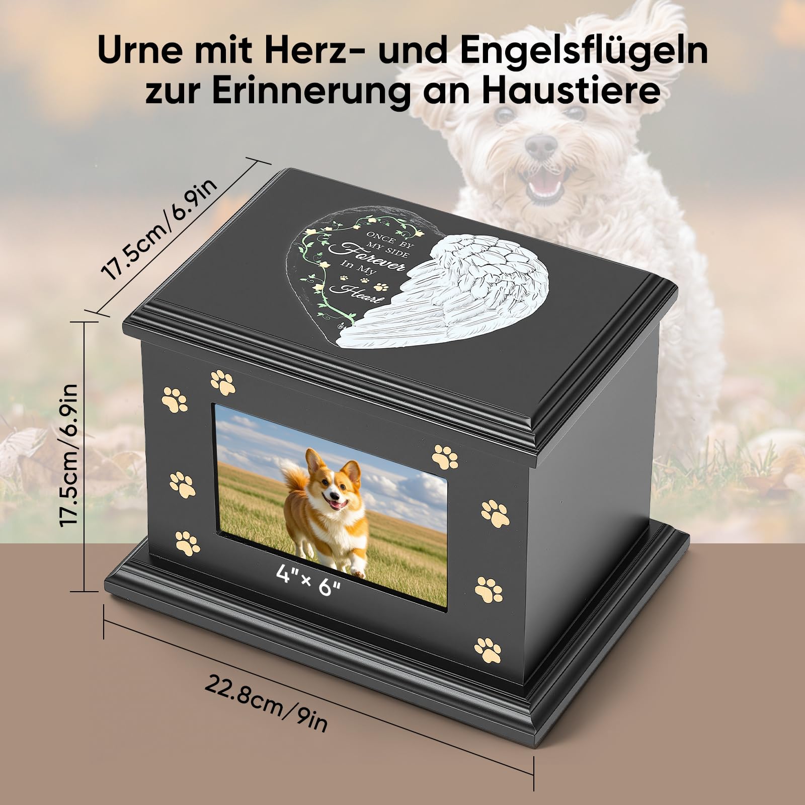 Urne Hund Aschebox-Urnen,Urne für Katze zon Holzurnen für Beerdigung mit Bilderrahmen, Gedenk-Erinnerungs,Tierurne für 35kg große Hunde - Gedenkgeschenk für verlorene,katzenurne,katzenurnen