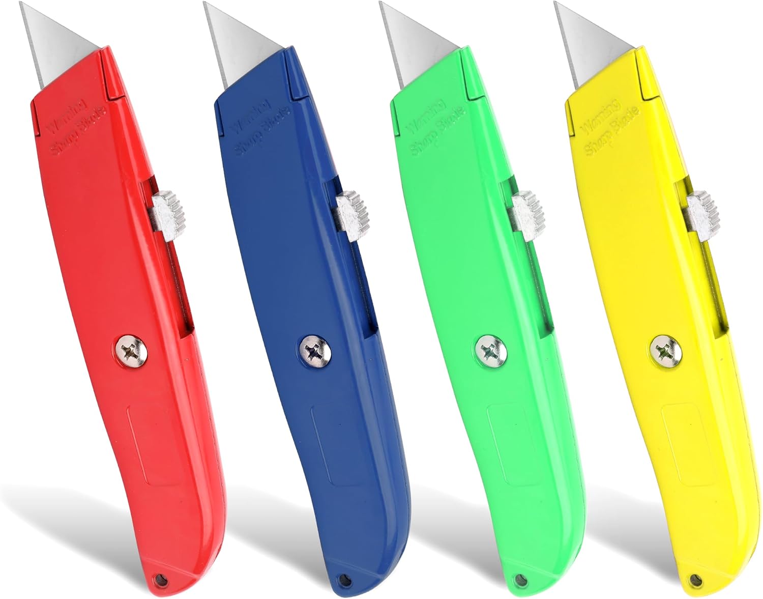 TEMPEST 4-Pack Aluminum Alloy Utility Knife Set, Heavy Duty Box Cutter with Pre‑installed Carbon Steel Blades for Packaging, Cardboard & Crafting, Multi-Colored Pocket Pocket Knives