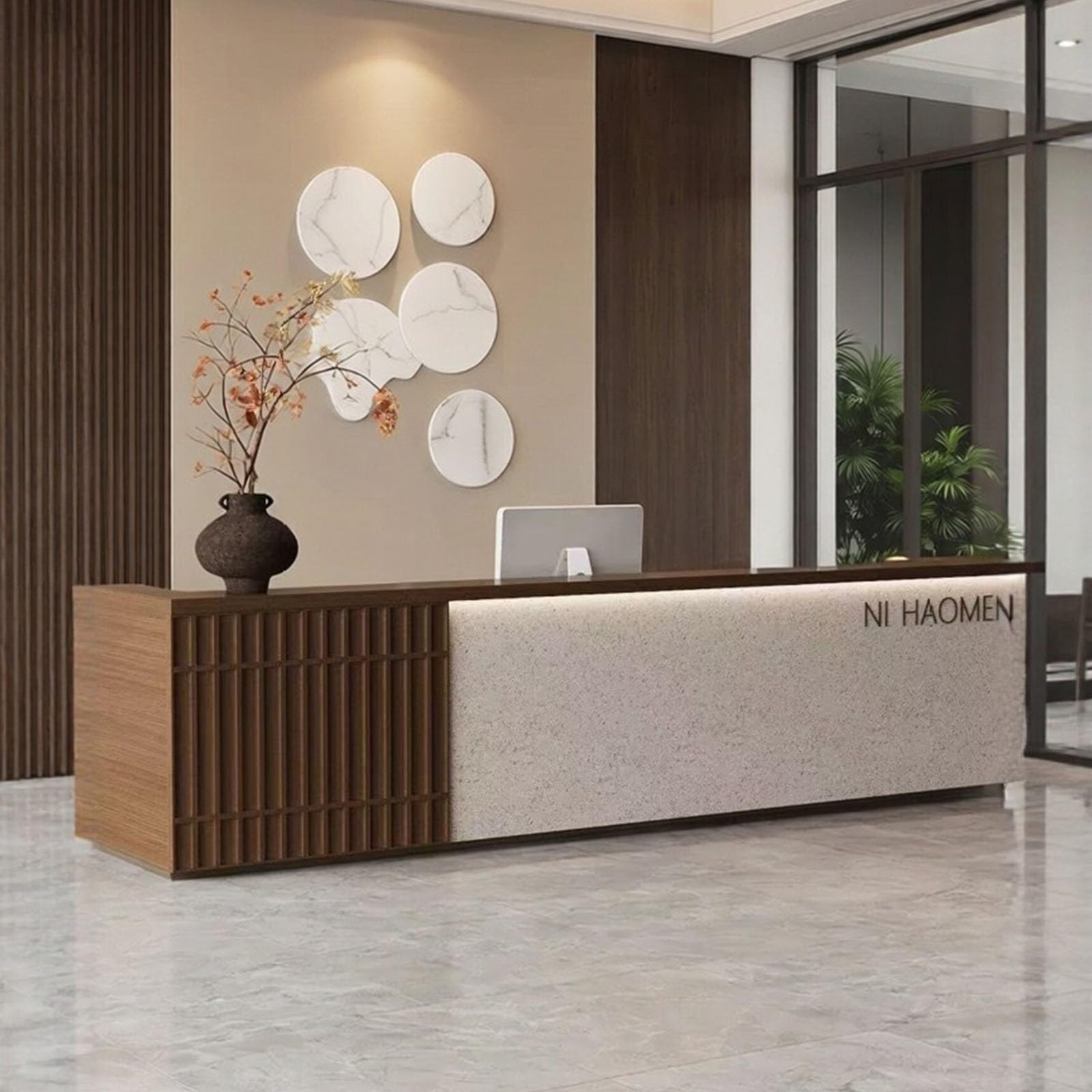 Moderner Empfangstresen mit LED-Beleuchtung Großer Arbeitsfläche für Büro, Salon, Hotel(B,150CM)