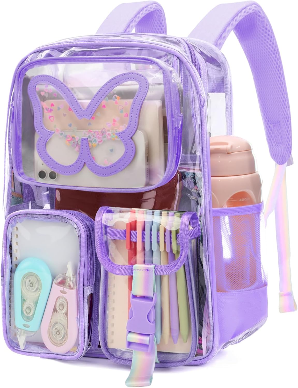 Clear Backpack for Girls Women Heavy Duty Transparent Bookbag Cute Bag Large Capacity See Through Backpacks for School
