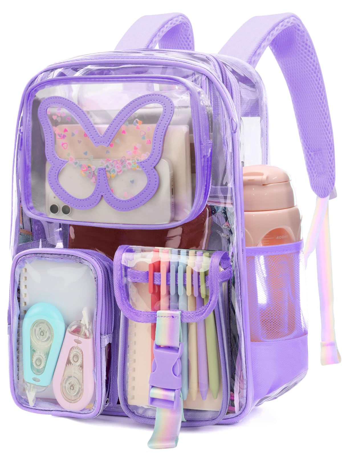crvint Clear Backpack for Girls Women Heavy Duty Transparent Bookbag Cute Bag Large Capacity See Through Backpacks for School