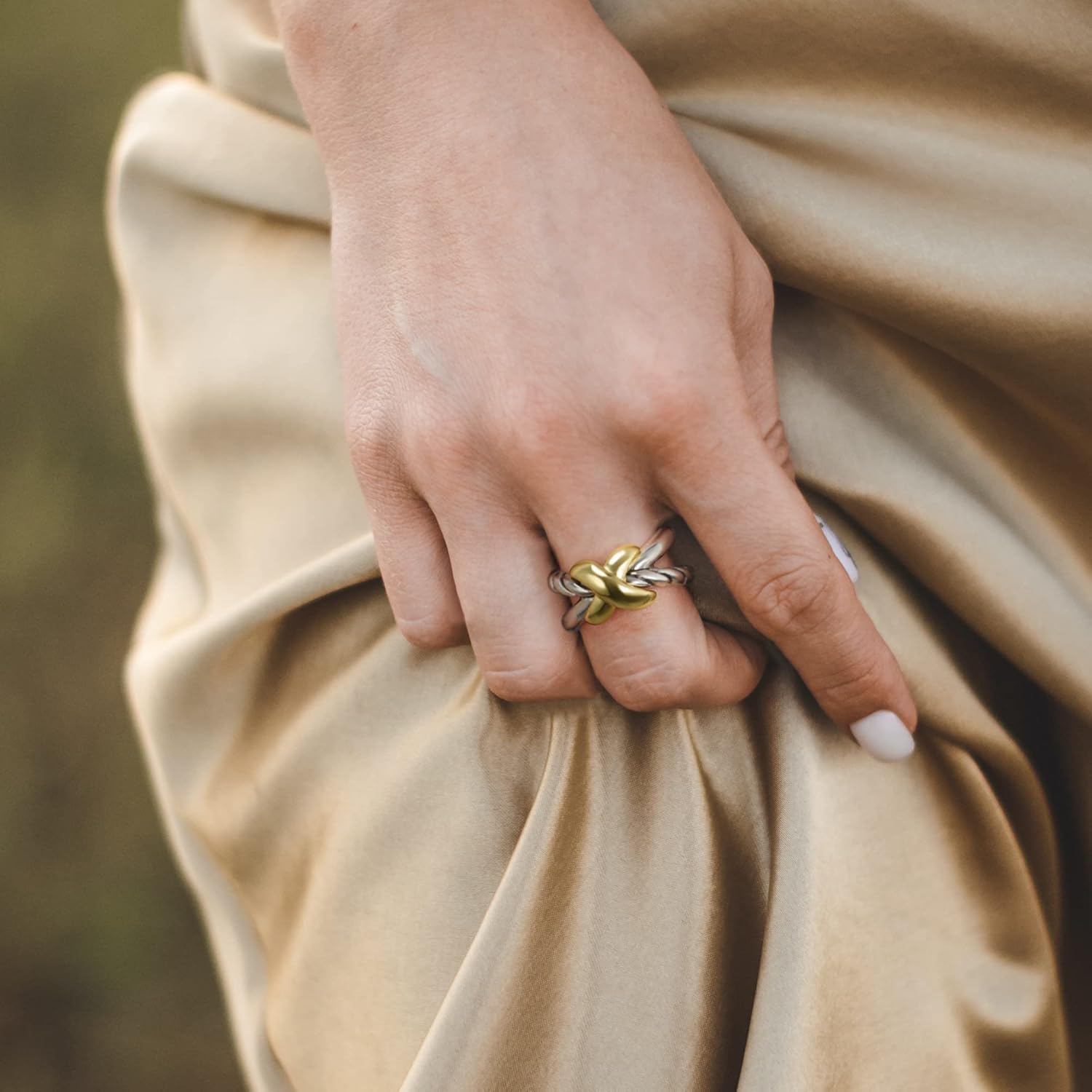 Two Tone Rings for Women Cross Twisted Ring Cable Wire Fashion Statement Rings Jewelry Gift - Image 5