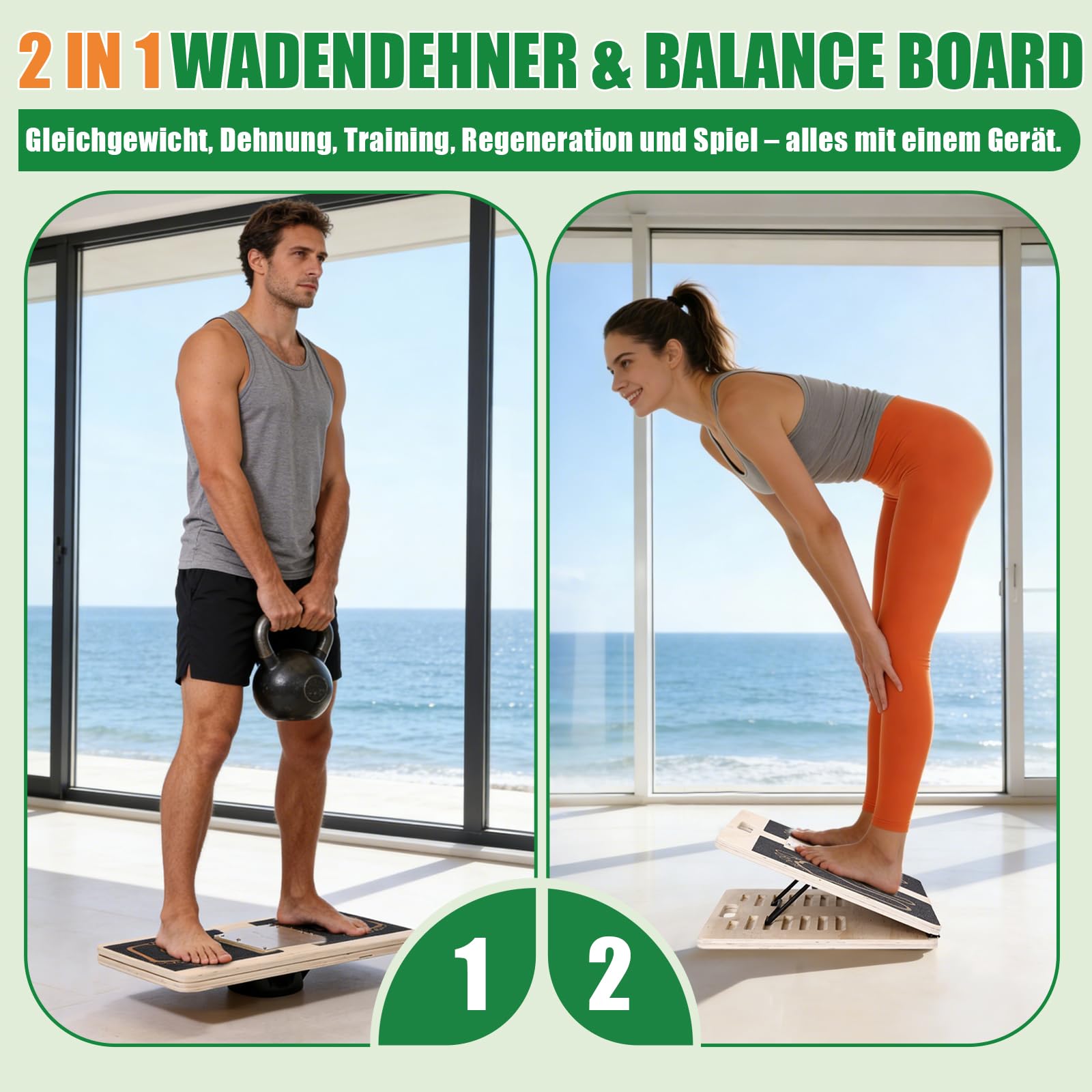2 in 1 Wadendehner Balance Board mit 12 Winkeln 18°-53° Verbreitet