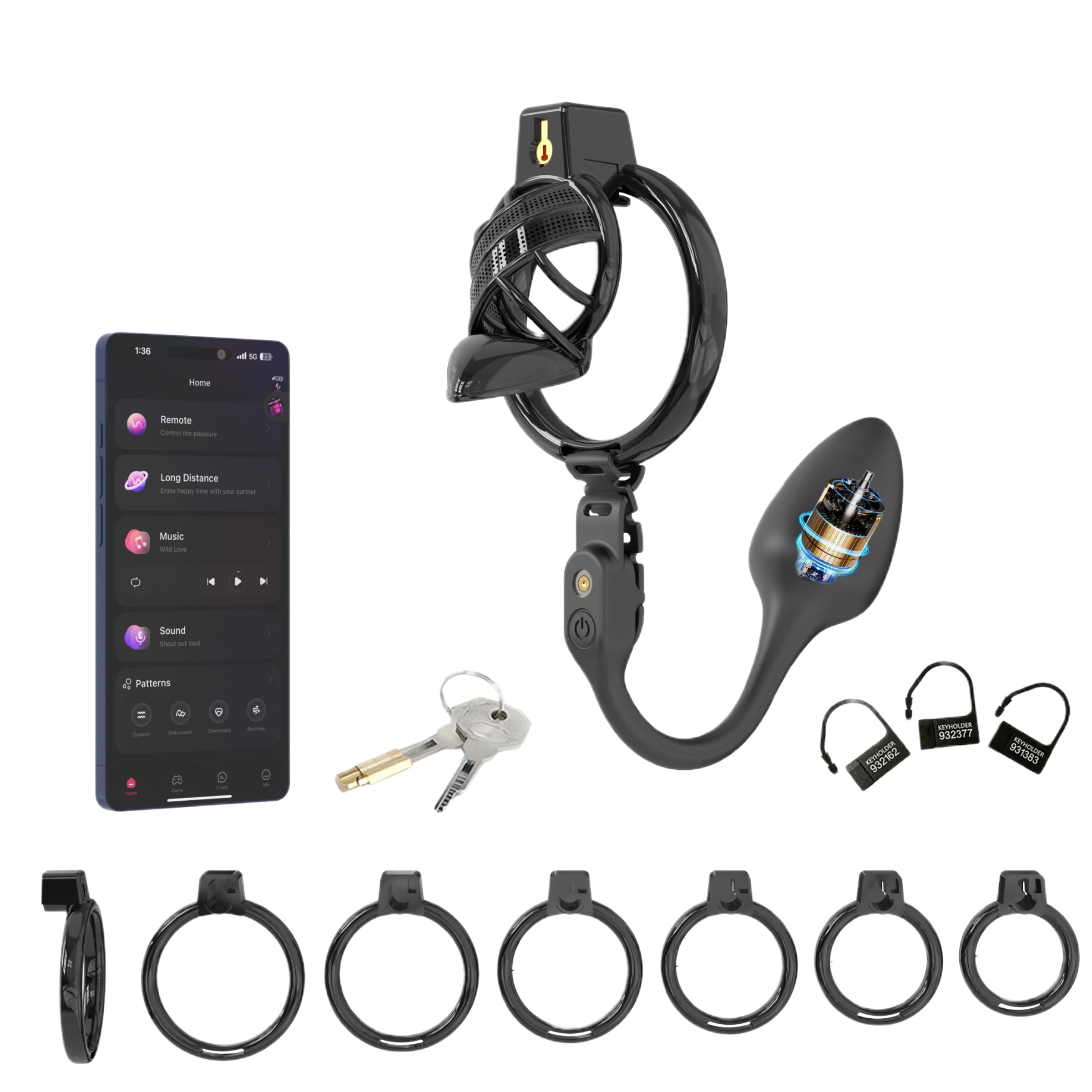 Jaula de Castidad Masculina de Resina con Plug Anal Vibrador y Forma de Tacón Alto para Mayor Seducción-A355 (con bola negra, S)