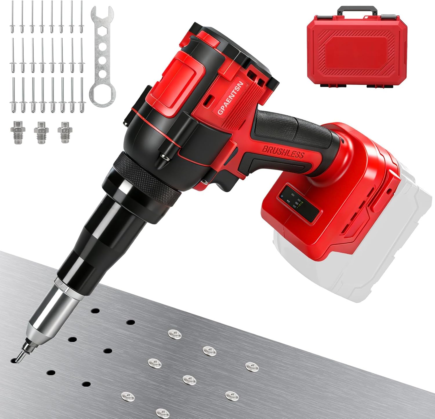 Cordless Rivet Gun Compatible with Milwaukee 18V Battery, Brushless Motor Rivet Gun Kit for Aluminum Rivets 1/8", 5/32", 3/16"