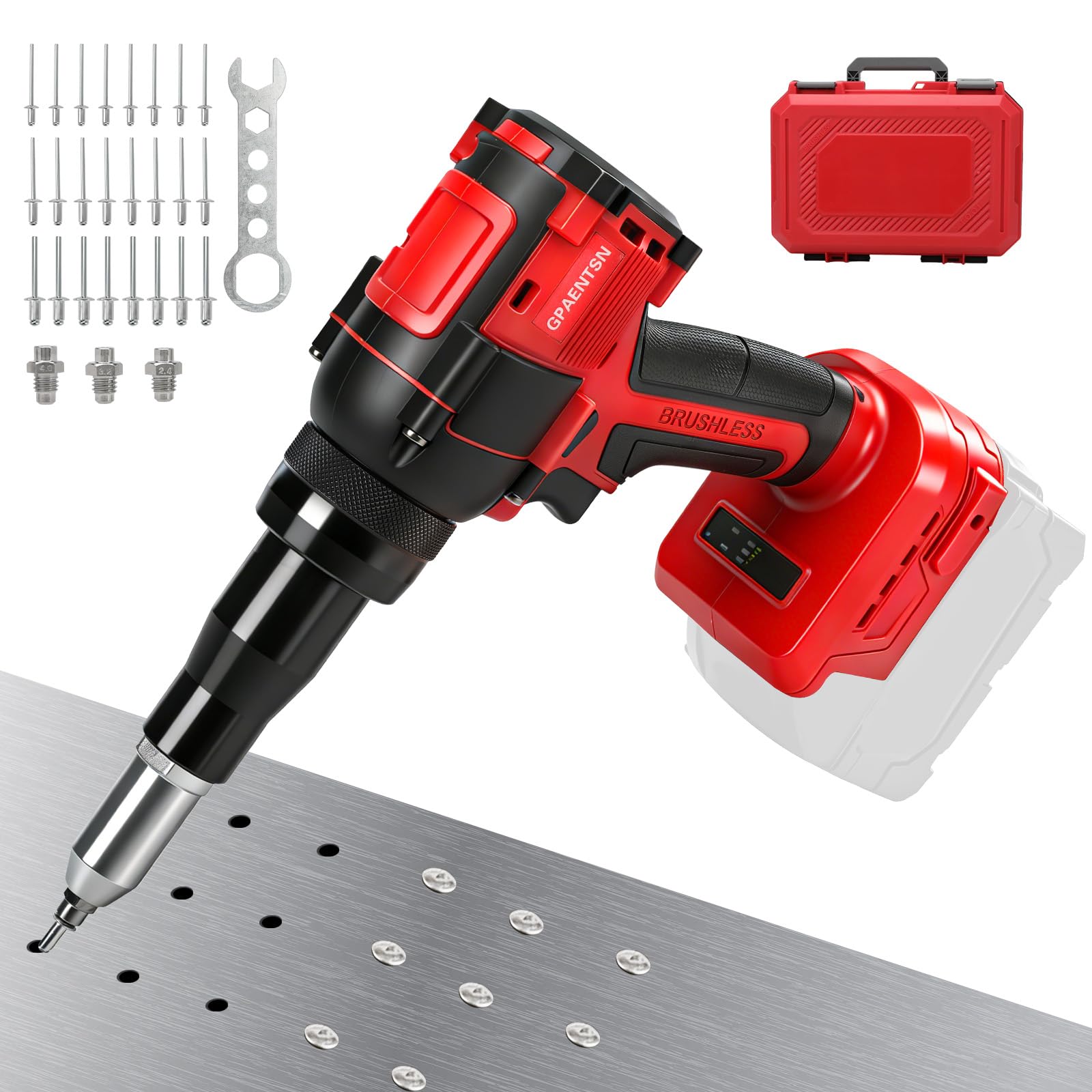Cordless Rivet Gun Compatible with Milwaukee 18V Battery, Brushless Motor Rivet Gun Kit for 1/8" 5/32" 3/16 Aluminum Rivets