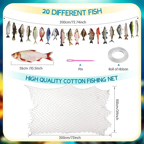 Miniatura 3 de Glenmal 20 piezas de decoración de fiesta de cumpleaños con 1 red de pesca para cumpleaños, compromiso, jubilado, juego al aire libre, torneo,