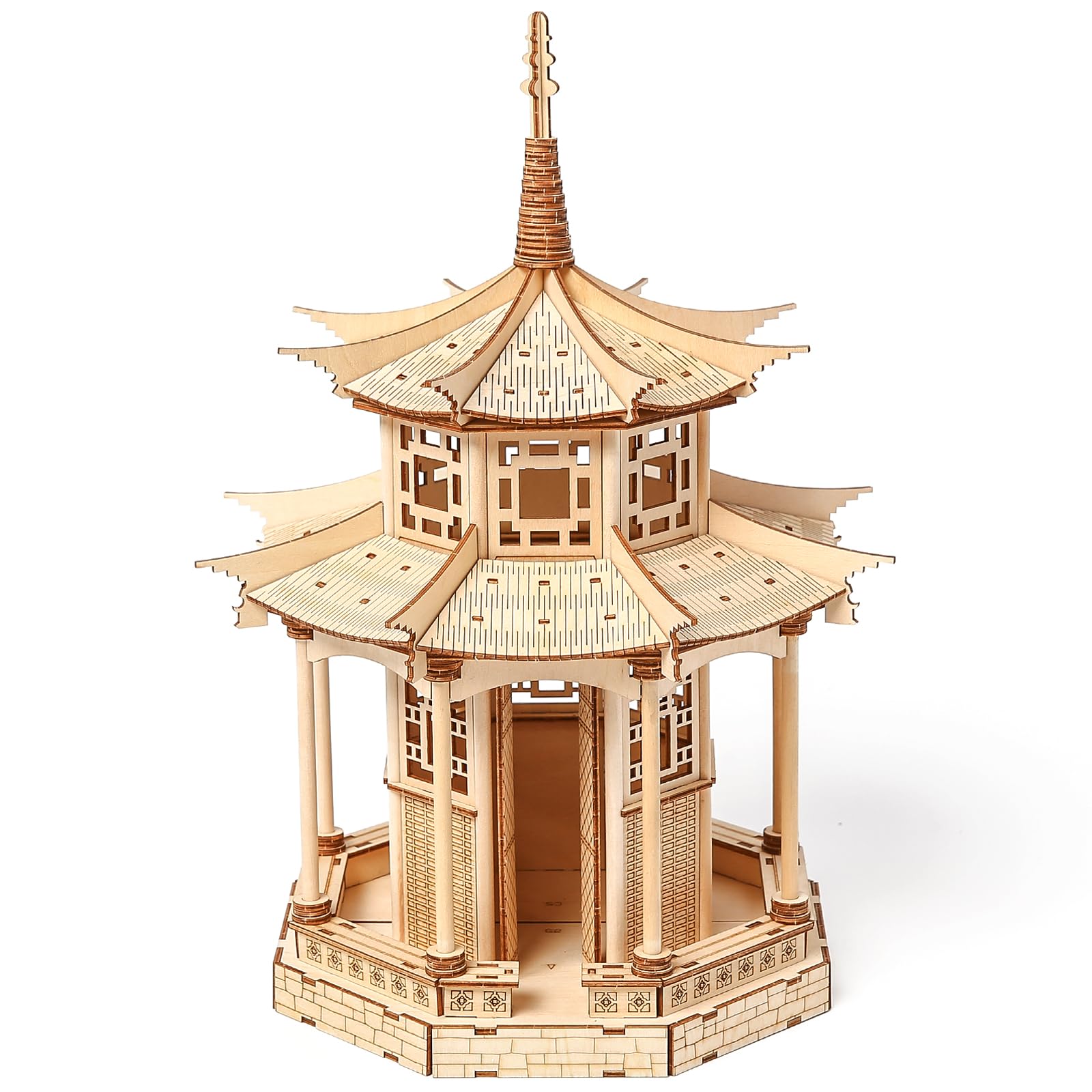 Drewniane puzzle 3D dla dorosłych, zestaw modelarski, drewniana pagoda, zestaw do samodzielnego montażu chińskiego ośmiokątnego pawilonu, "zrób to sam", puzzle 3D, budowanie pawilonu, pomysł