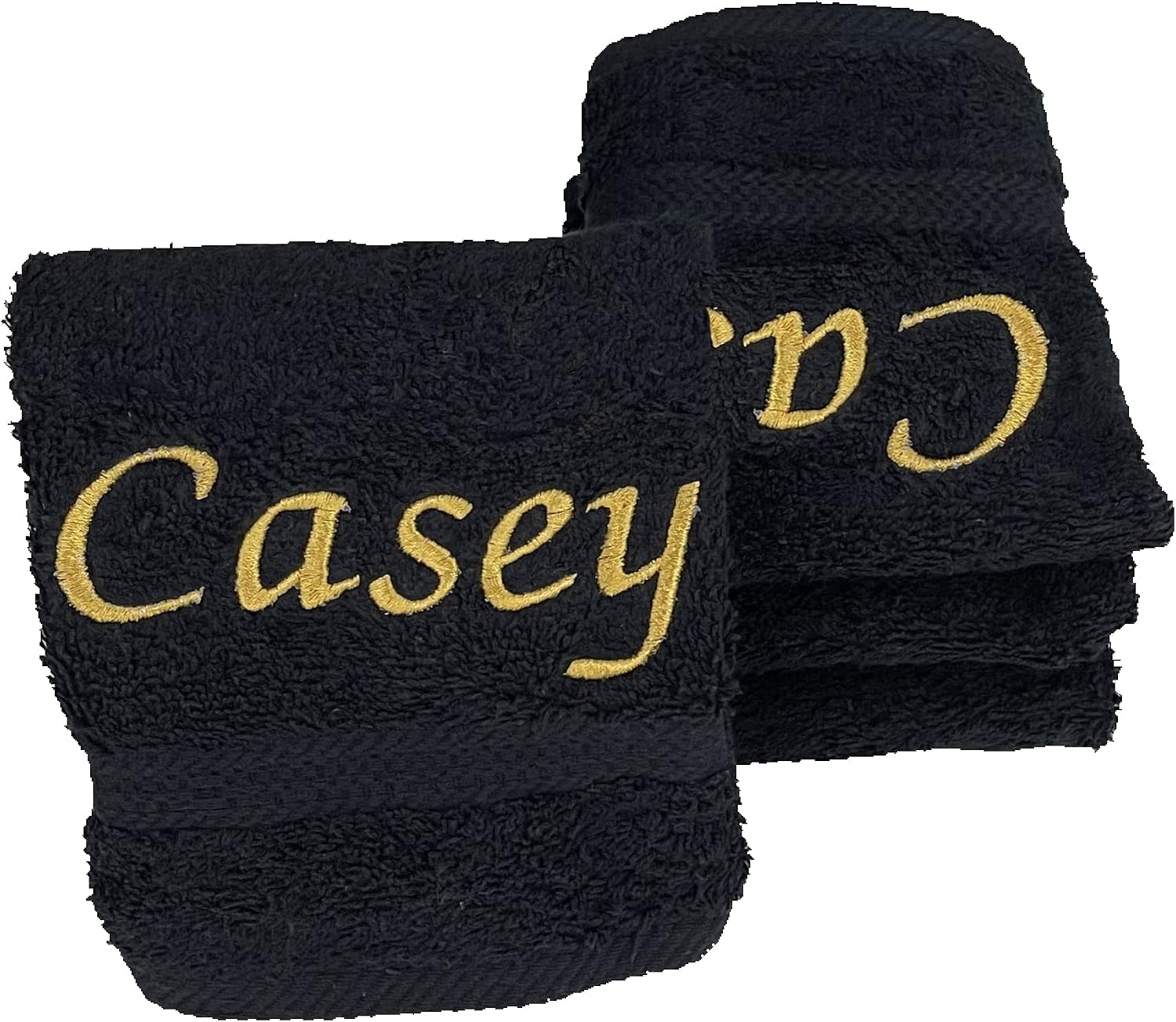 Liberty21 Custom Embroidered Washcloth Towel Set for Body and face, Makeup. 100% Soft Cotton Reusable Cleansing Cloths, Set of Four. (Black)
