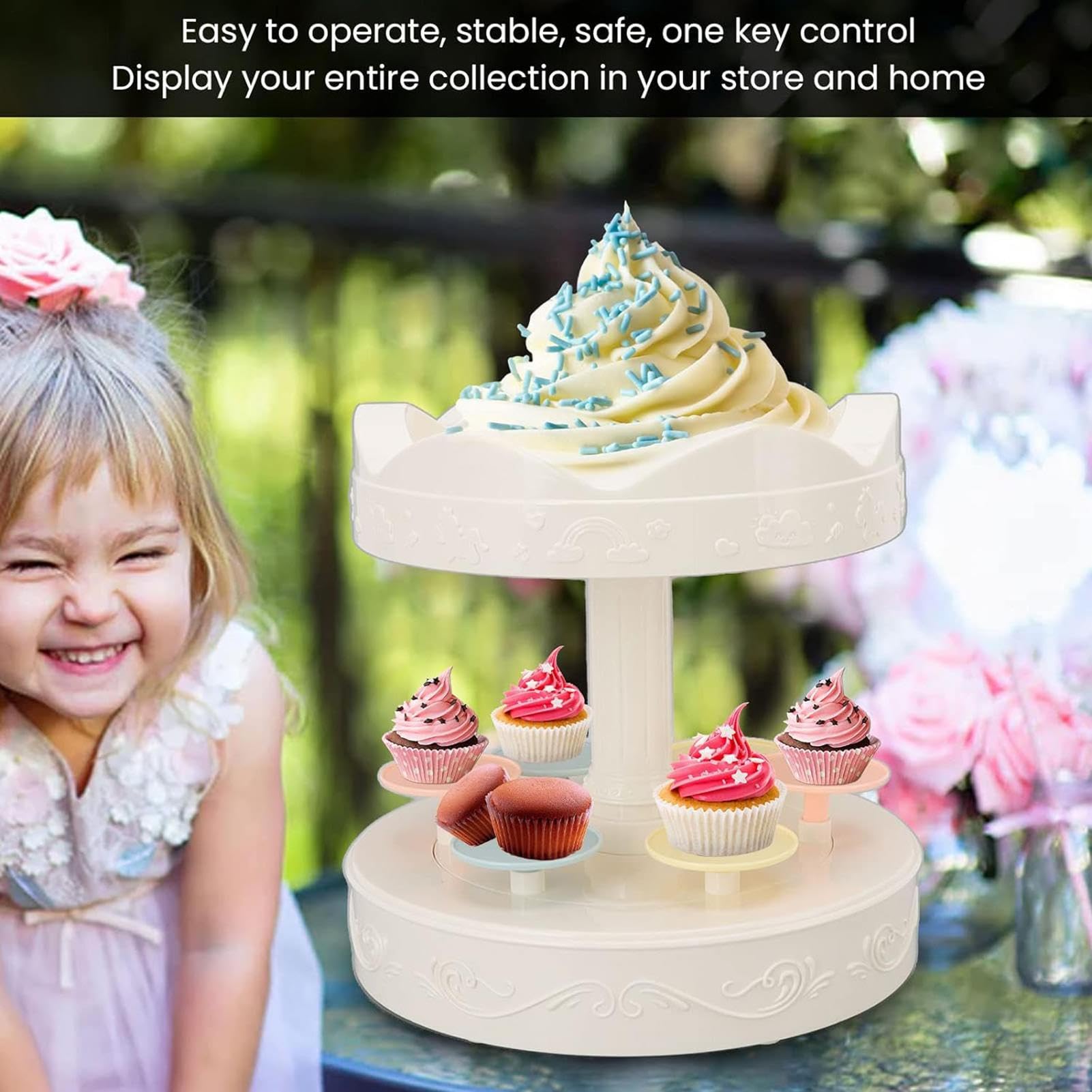 Soporte Para Cupcakes Bandeja Giratoria De Dos Niveles | Maquina Para Postres Con Base Giratoria Para Tartas Para Caramelos Pan Chocolate Boda Cumpleaños Hogar Panaderia Bar