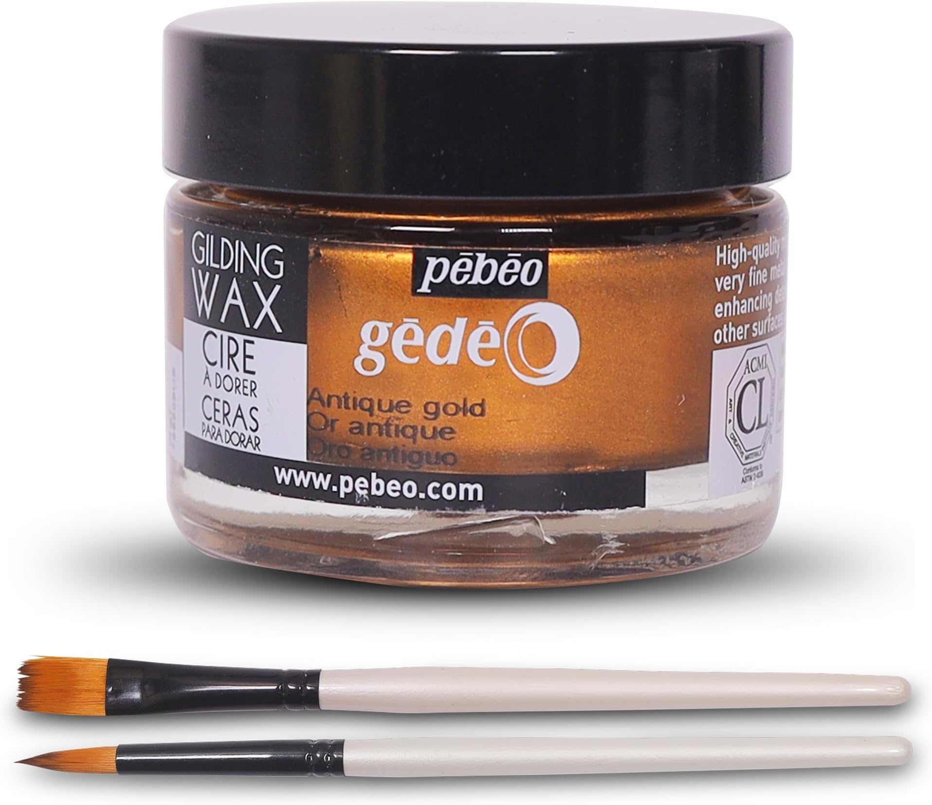 Pebeo Gilding Wax 30ml – Antique Gold Gilding Wax for Crafting, Antiquing Wax for Crafts and Professional Finishing – Gilding Wax for Wood, Metal, and More Bundled with Moshify Application Brushes