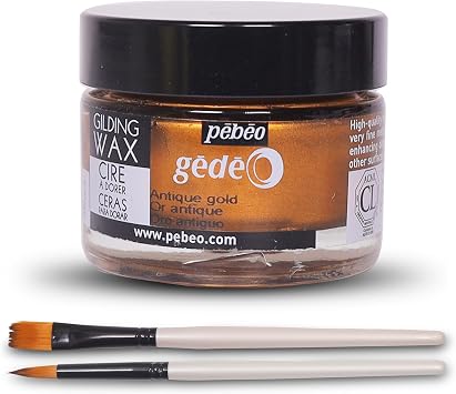 Pebeo Gilding Wax 30ml Antique Gold Gilding Wax for Crafting, Antiquing Wax for Crafts and Professional Finishing Gilding Wax for Wood, Metal, and More Bundled with Moshify Application Brushes