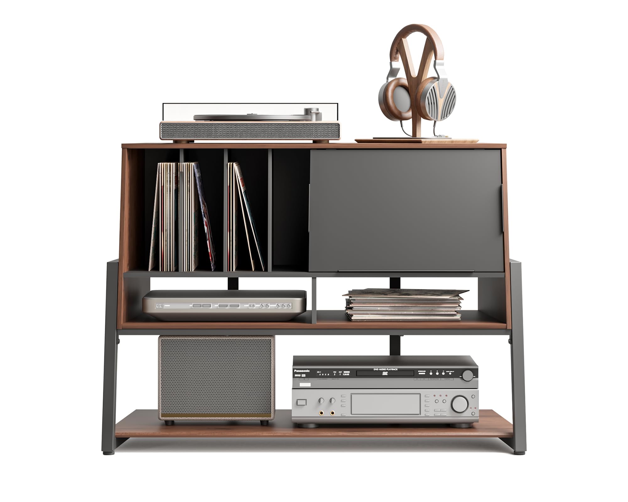 FITUEYES Grand Meuble Vinyle avec Porte Meuble HIFI Stockage jusqu'à 120 Disques Vinyles Capacité de Charge 50 kg Série Eiffel