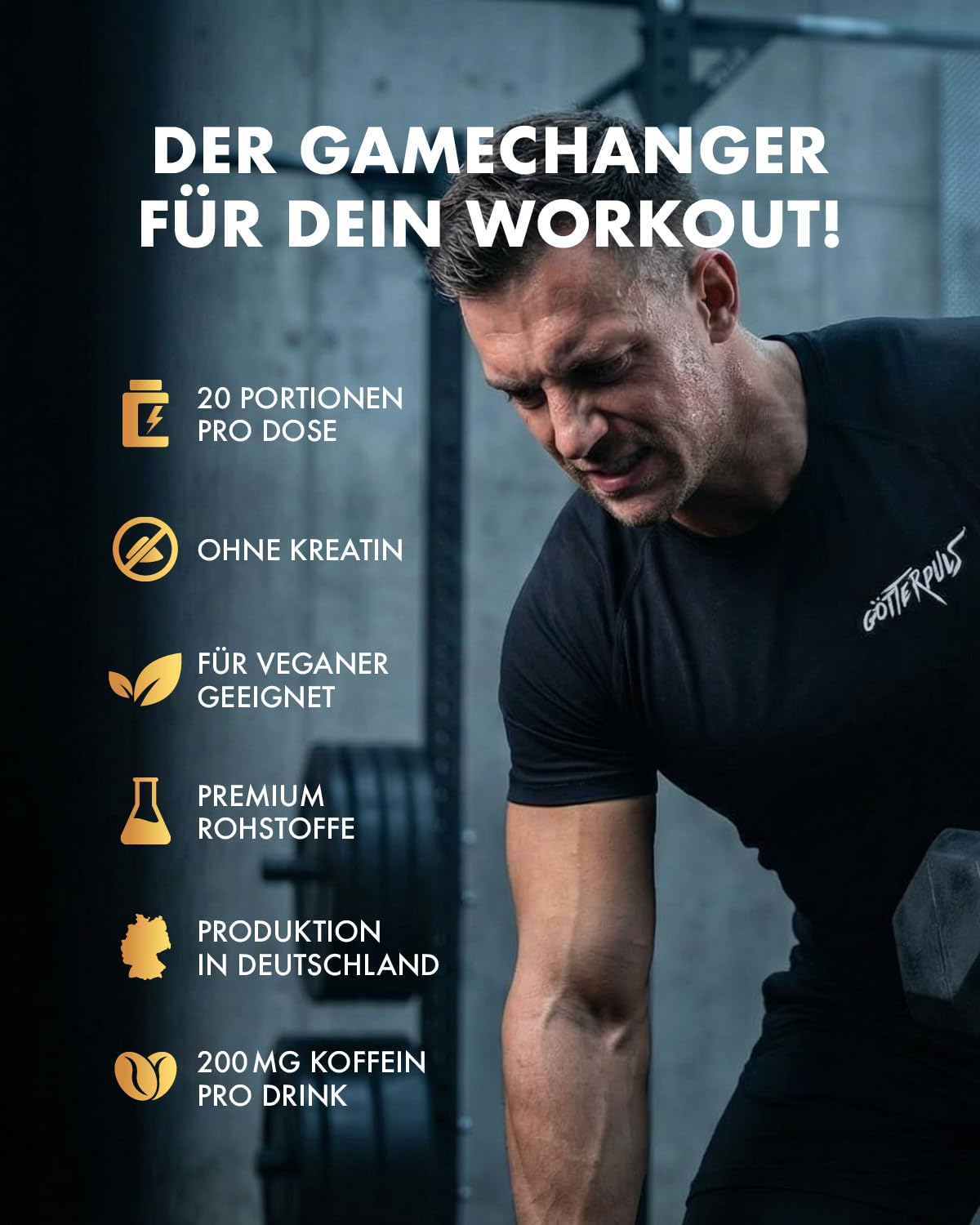 Götterpuls Pre Workout 308g Pulver Himbeere | Mit L-Citrullin, AAKG & Beta-Alanin – 200mg Koffein pro Portion – Für Fitness & Kraftsport – Vegan – 20 Portionen