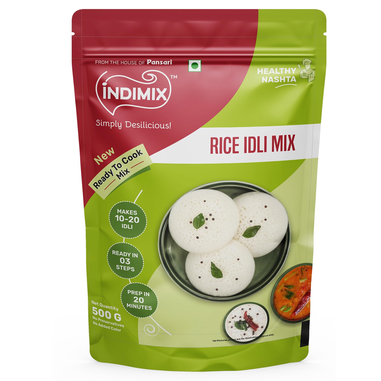INDIMIX Ready to Cook Rice Idli Mix 500 g (From the house of Pansari)
