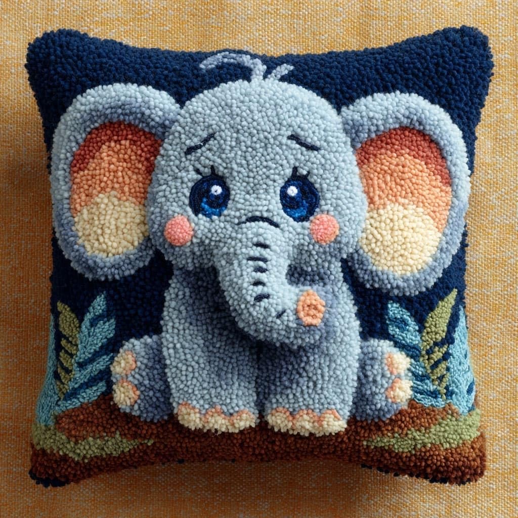 Henypt DIY Latch Hook Pillow Case Kit Elephant
