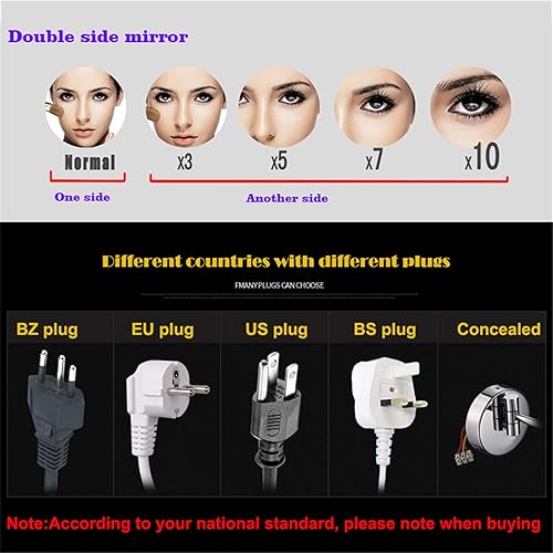 Miniatura 7 de AMHIL Espejo de maquillaje dorado montado en la pared, espejo iluminado LED de doble cara de 8 pulgadas, extensible giratorio de 360 con interruptor