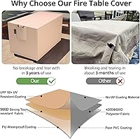 Vista 5 de QH.HOME Funda Rectangular para Hoguera de 42 x 24 Pulgadas, Cubierta para Mesa de Hoguera Exterior Impermeable Fuerte Resistente al Desgarro y a