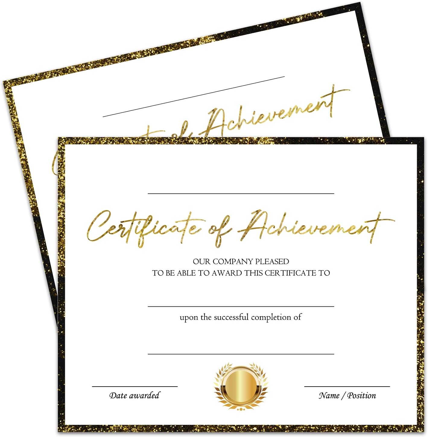 25 Gold and Black Certificate of Achievement, School Graduation Ceremony Certificates of Completion, Achievement and Recognition for Students, Teachers, Employees, 8x10 Inches