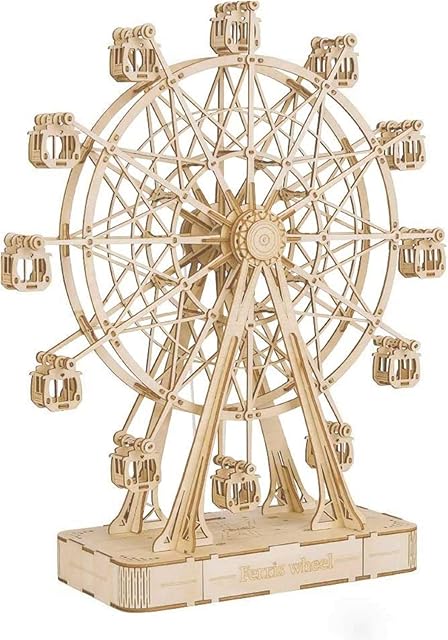 ROBOTIME 3D Wooden Puzzle Musical Ferris Wheel Model Kits to Build DIY Mechanical Construction Christmas Birthday Gift for Kids and Adults