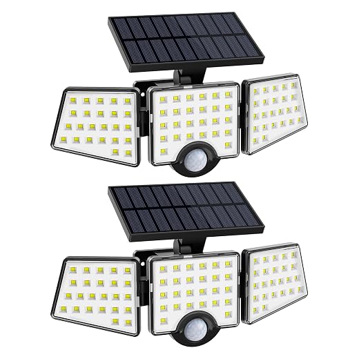 LE Solar Lights for Outside, Solar Lights Outdoor with Motion Sensor, WL4000 High Brightness, 3 Adjustable Heads 270° Wide Lighting Angle, IP65 Waterproof, Wireless Wall Lamp for Yard Garage, 2 Packs