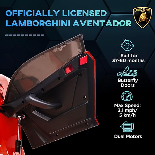 Miniatura 3 de Aosom Lamborghini Aventador - Auto de paseo con licencia para niños con puertas de tijera, fácil transporte, automóvil eléctrico de 12 V para niños