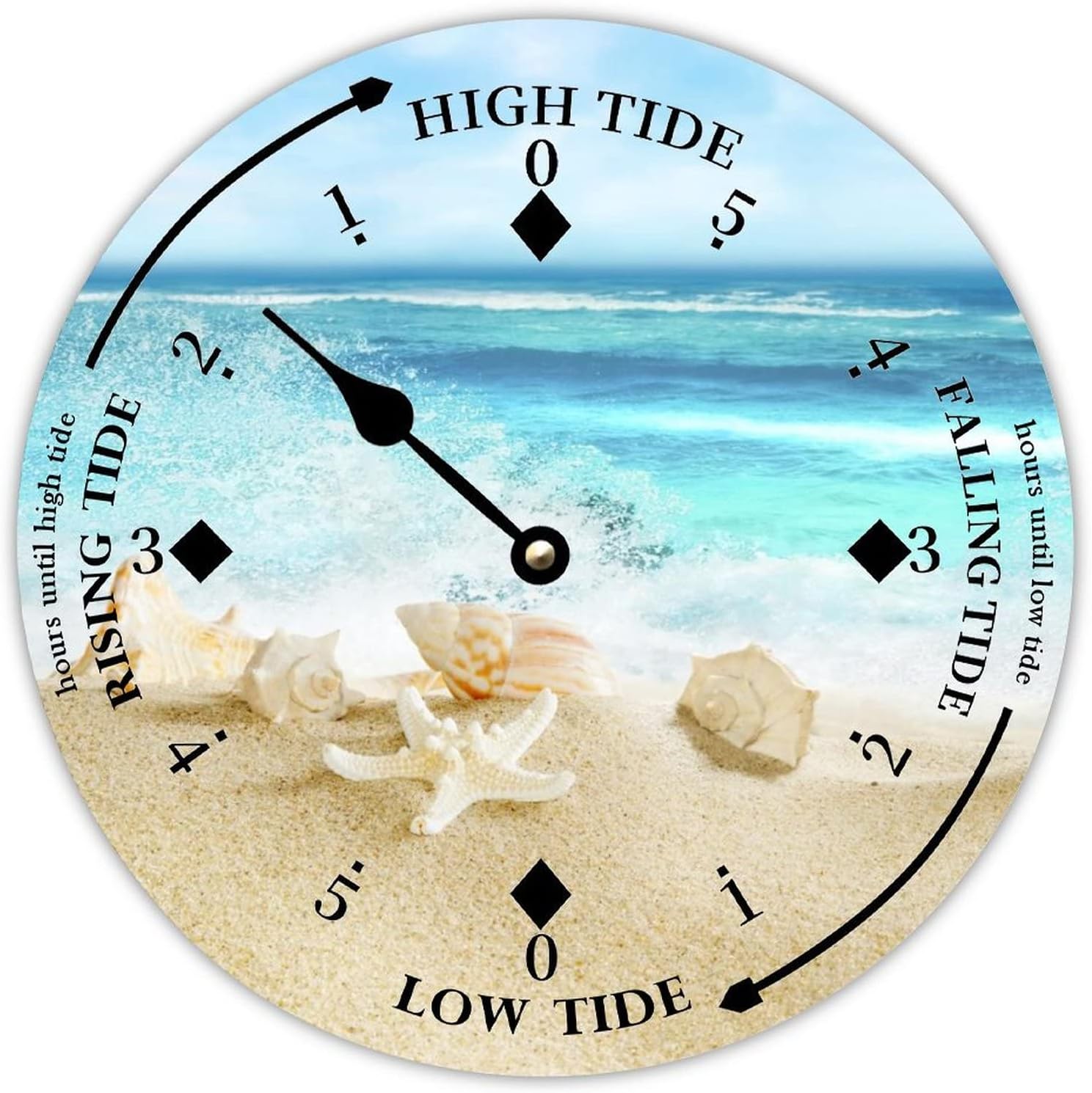 Wooden Wall Tide Clock Beach and Shell Ocean Time Coastal Clock Moon Tidal with High and Low Tide Nautical Tide Movement Clock for Beach House Deck Farmhouse Summer Decoration