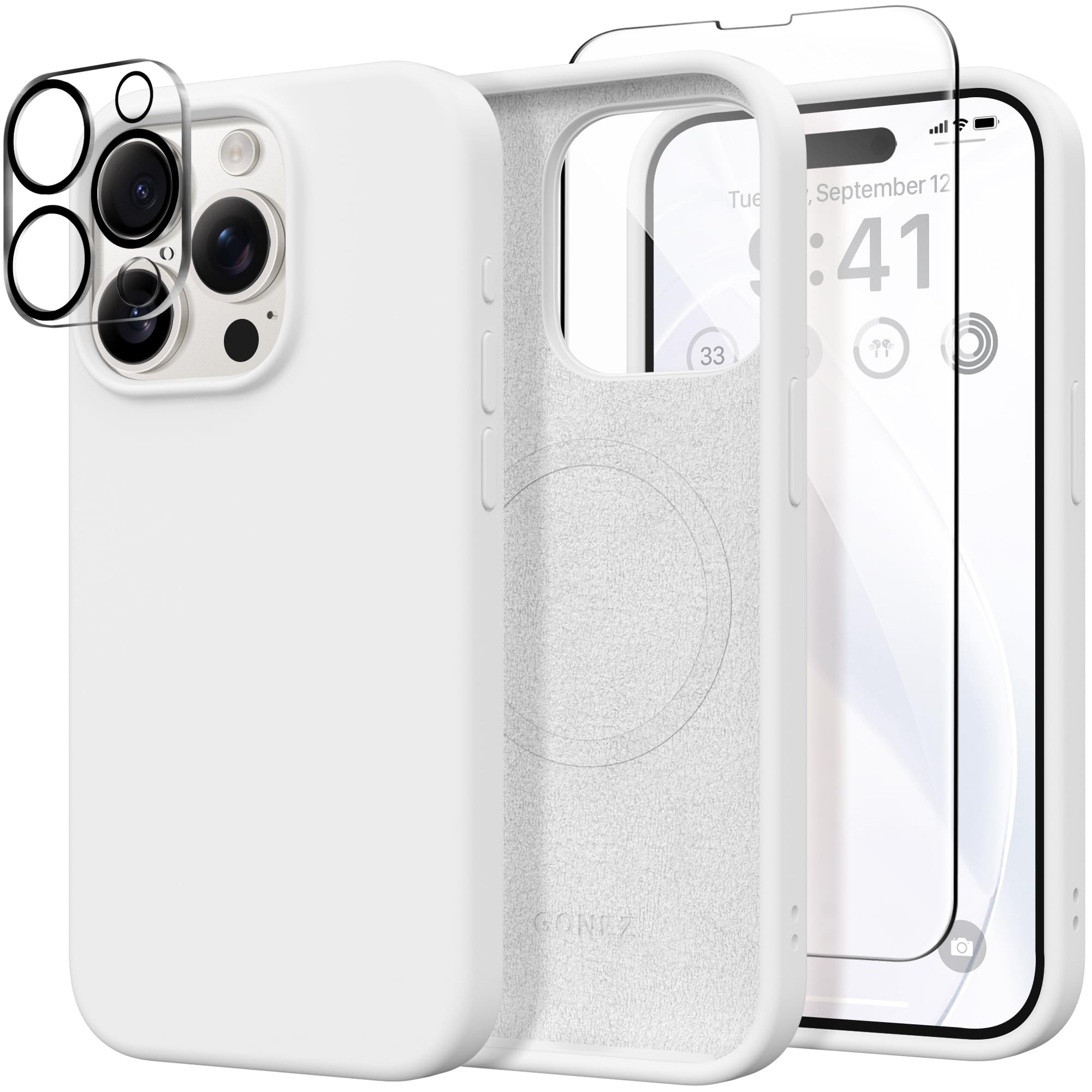 GONEZ Magnetic for iPhone 15 Pro Case Compatible with MagSafe Screen Protector Camera Lens Protector Silicone Shockproof Anti-Scratch