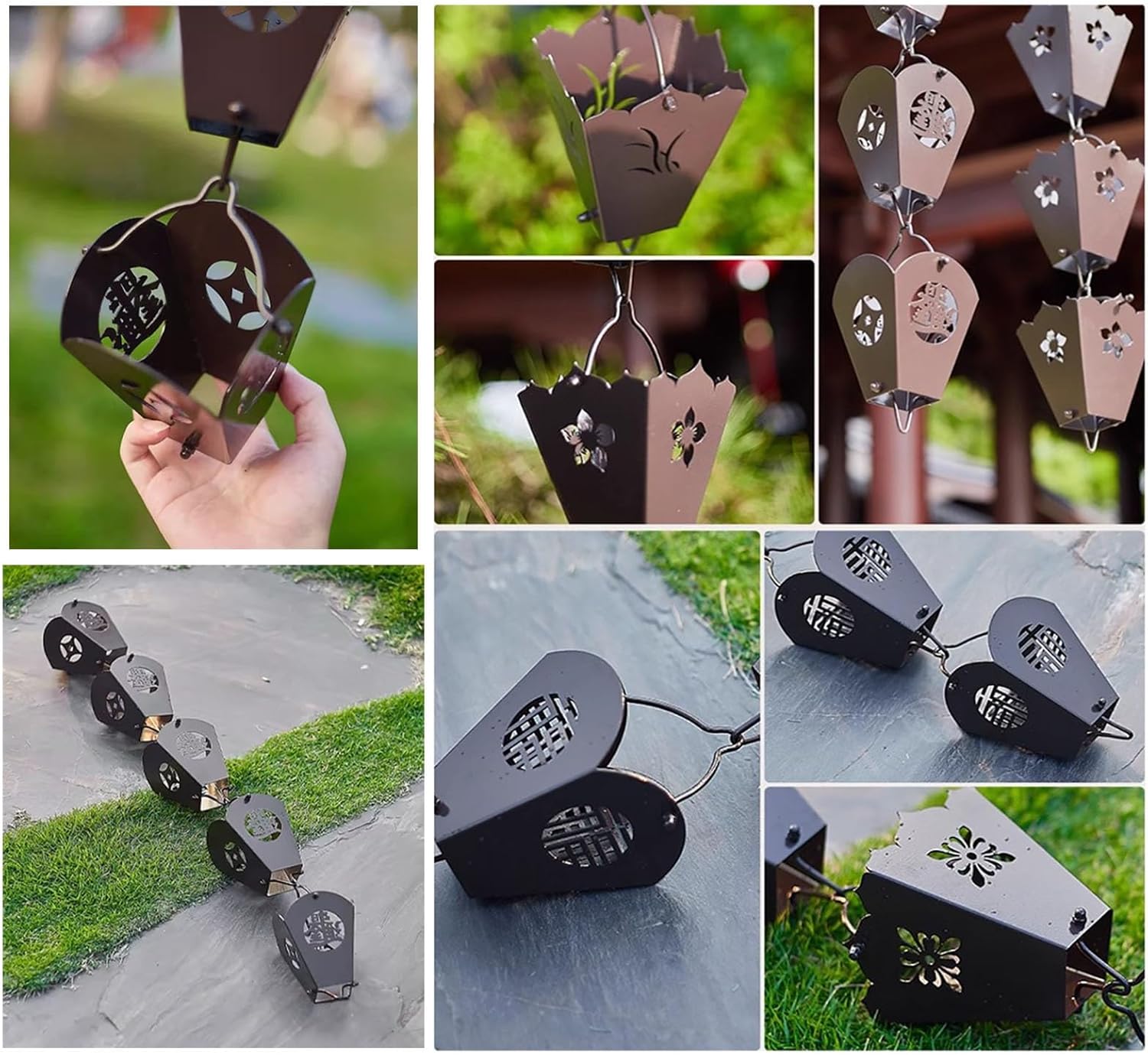 Functional Rain Chain 3.2m (10ft) - Decorative Metal Gutter Downspout Diverter, Outdoor Rain Catcher with Cups, Stylish Family Art Gift for Garden and Patio Decor