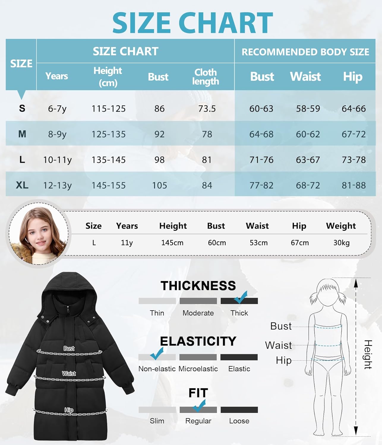 Girls Winter Down Coat Warm Long Puffer Jacket with Hood 6-13Years Over-the-Knee Parka Windproof Outerwear - Image 8