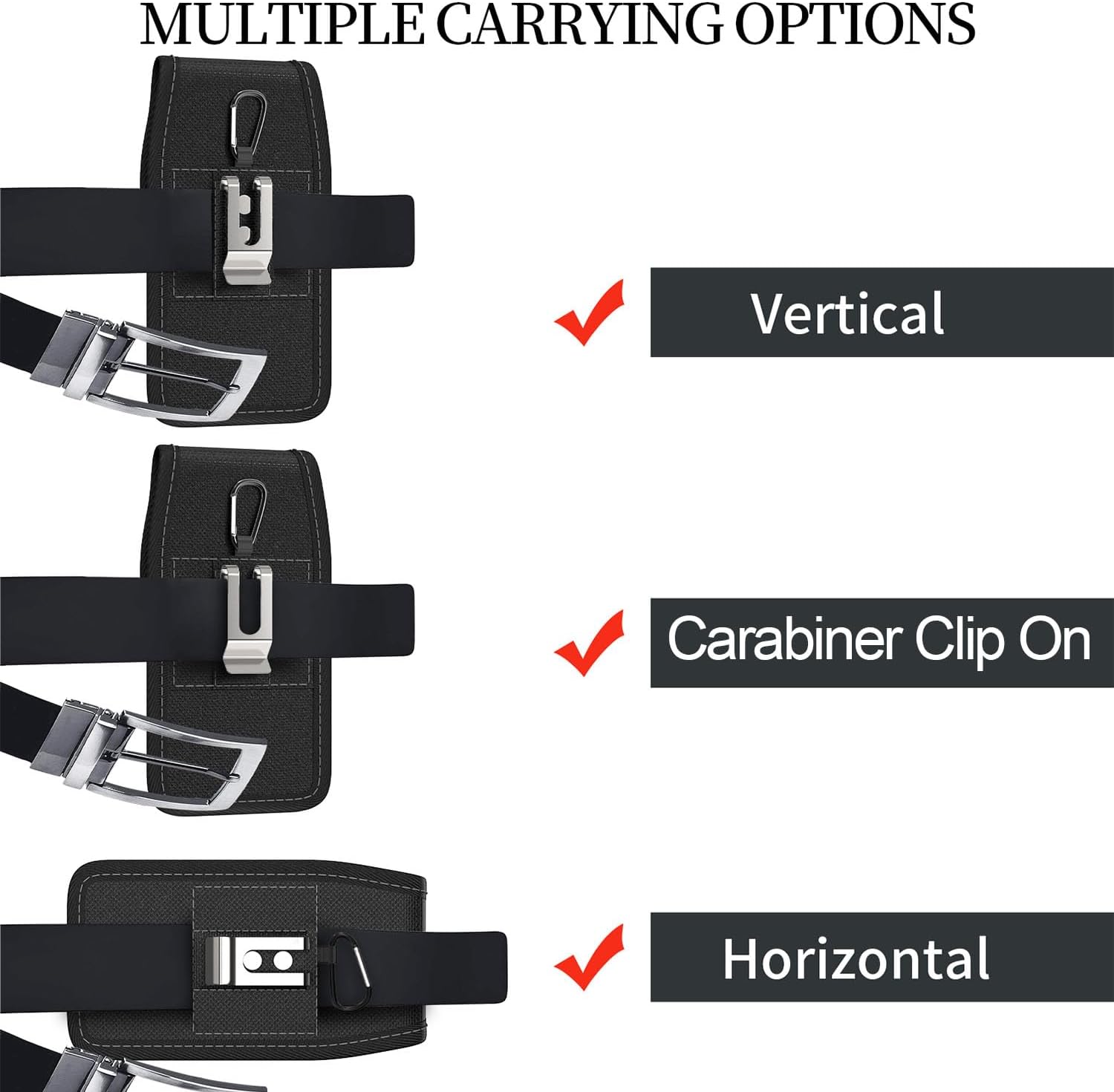 CoverON Holster for Google Pixel 10 9 Pro XL 9a /8 Pro 7 Pro 6 Pro/Pixel 7 6 5A 4 XL, Cell Phone Case Belt Clip Carabiner Card Holder Vertical Heavy Duty Nylon Pouch Bag (Fits Otterbox or any Case on) - Image 5