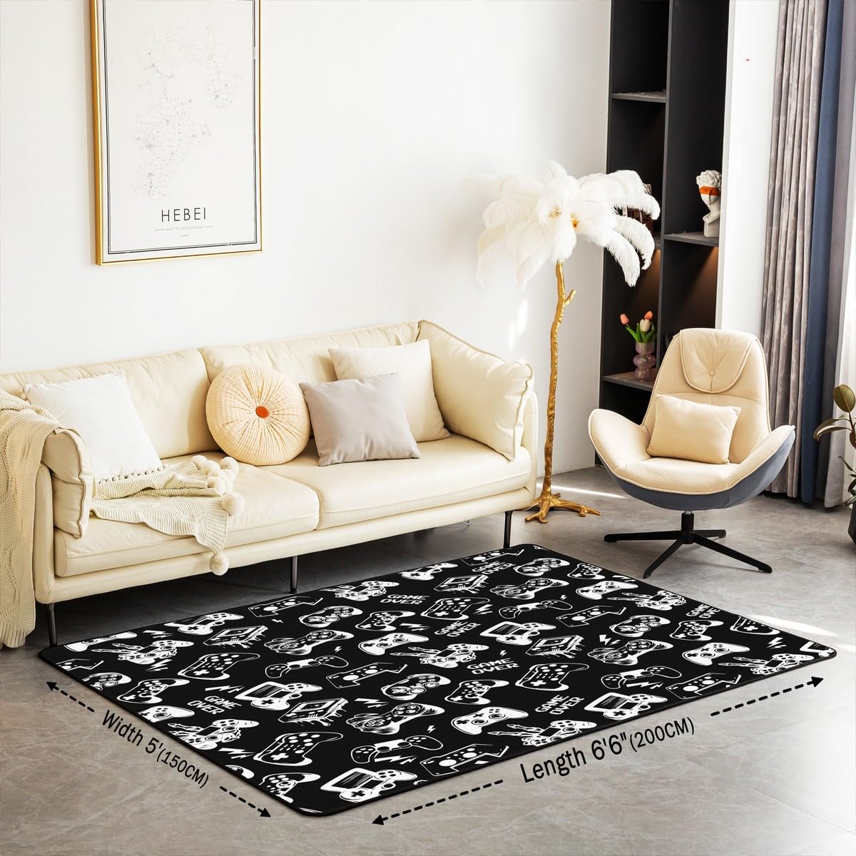 Loussiesd Dywaniki do salonu dla graczy, dywanik, 100 x 150 cm, do gier, nowoczesny kontroler konsoli do gier, mata podłogowa, joystick, czarne, wycieraczki, mata podłogowa