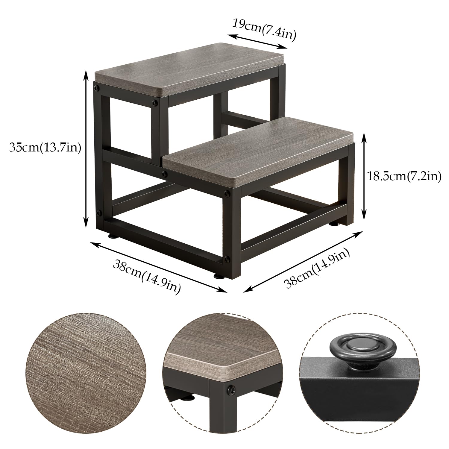 Taburete de madera, estable y práctico, taburete de 2 niveles para niños y adultos, función antideslizante, antideslizante, asiento seguro, baño, dormitorio, balcón