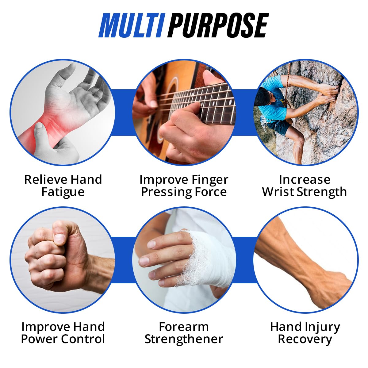 Kit de fortalecimiento de agarre de mano con ejercitador de dedos, estirador de dedos, agarre de antebrazo ajustable, anillo de agarre de ejercicio y bola de agarre para aliviar el estrés para atletas