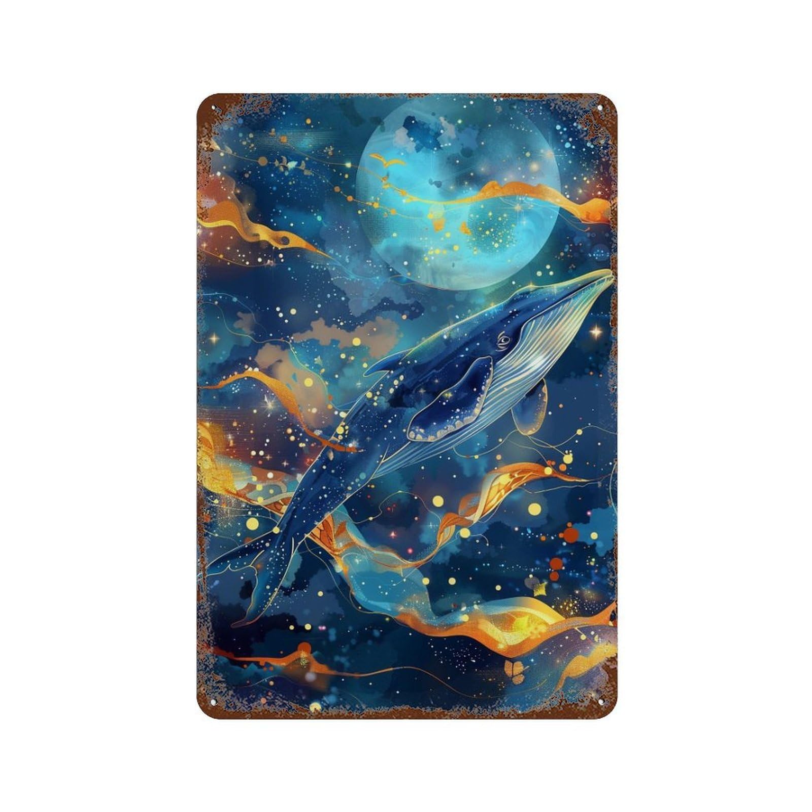 Garage Style Whale Dreams in Space Vintage Rust Metal Sign 11.8"x7.9", Novelty Wall Decor for Bar And Workshop