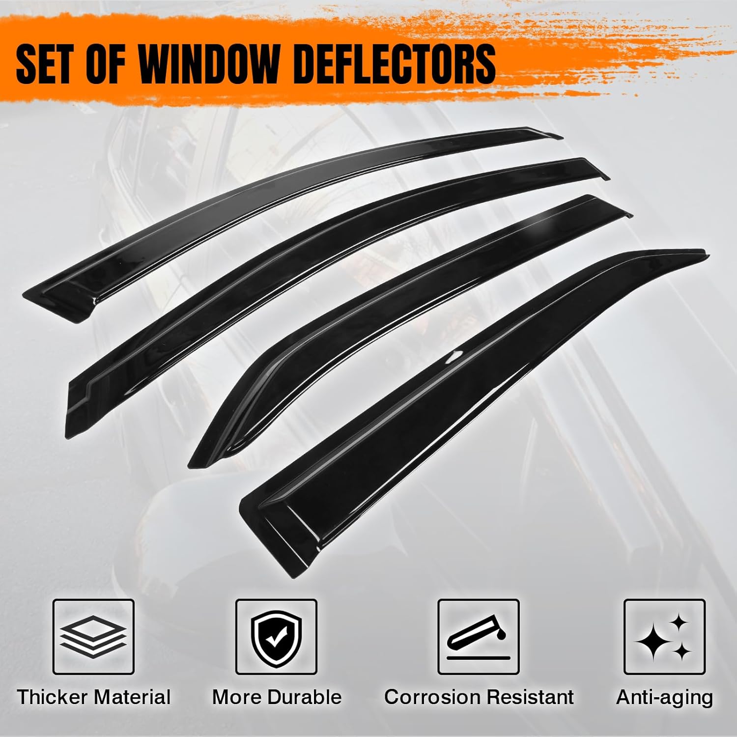 Tape On Window Visor Deflectors Compatible with 2020-2025 Toyota Corolla Sedan, Acrylic Slim Style Smoke Tinted Window Rain Guards, Sun Wind Side Vent Visor Set, 4 Pieces