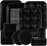 Lollicy 11-Piece Nonstick Carbon Steel Baking Pans Set - Stackable Bakeware, Dishwasher Safe, Oven Safe 450°F Black