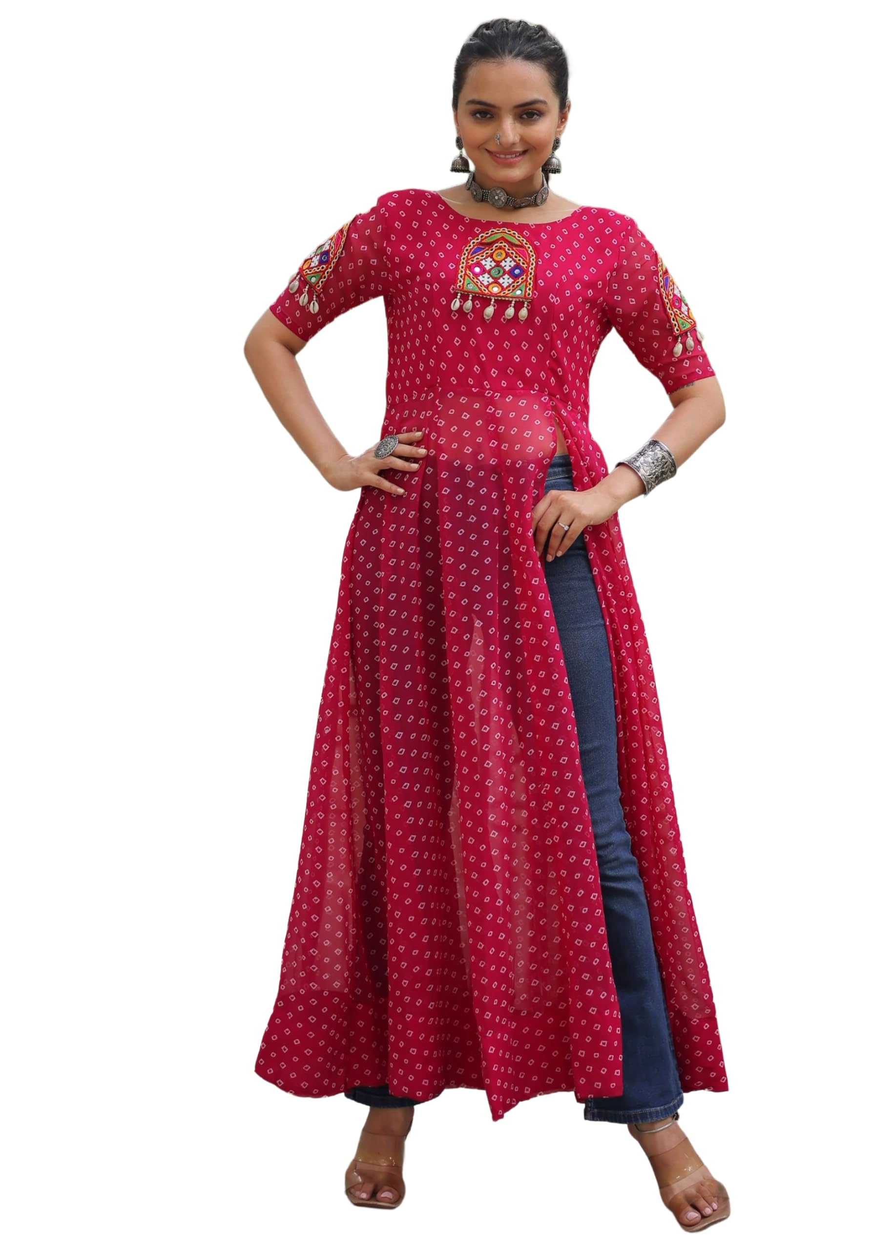 Costume Navratri Bandhani 15805 patchwork georgette robe indienne traditionnelle - 5