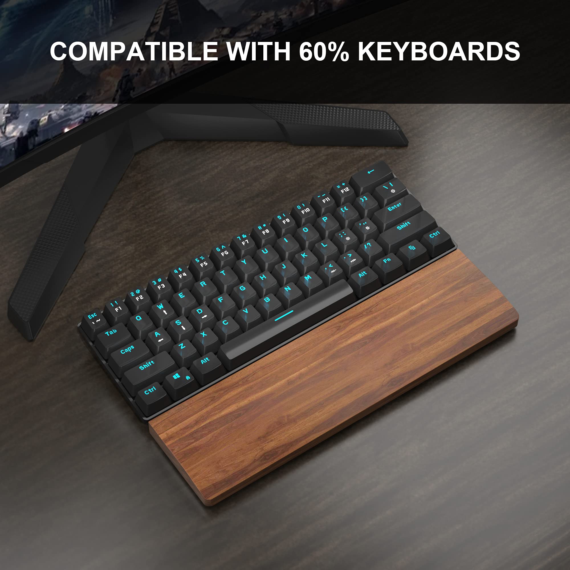 Reposamuñecas De Madera De Nogal Para Teclado - 30 Cm De Largo, Ergonómico Y Antideslizante, Para Oficina, Juegos O Casa
