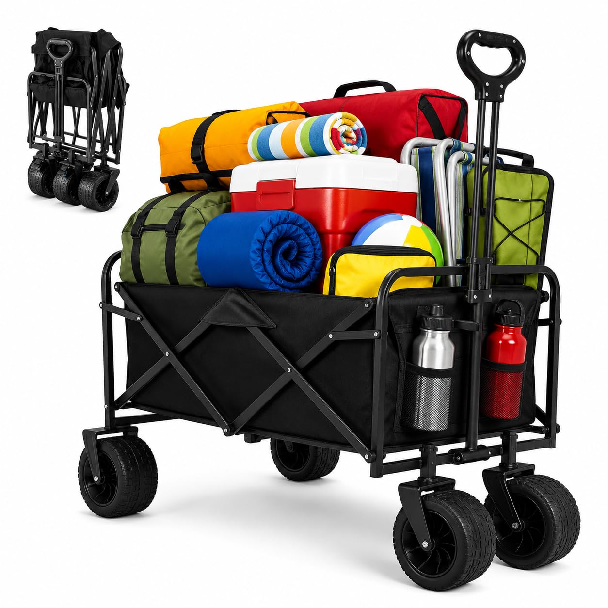 Silvergear® XL Bollerwagen Faltbar 150 kg | Strandwagen | 100×50×59 cm | Schwarz