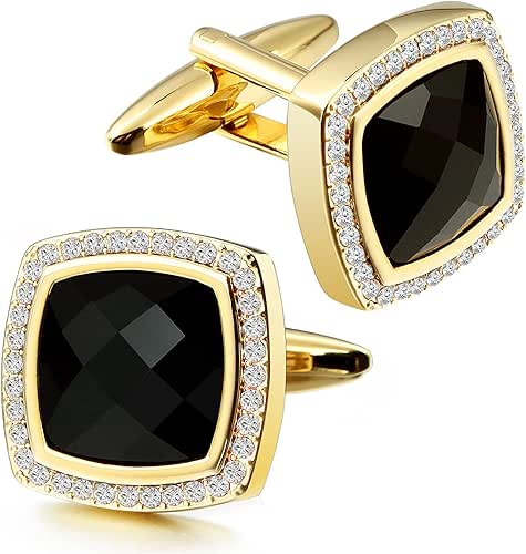 HAWSON Cufflinks for Men, Gold Diamond Crystal Cufflinks for Groom