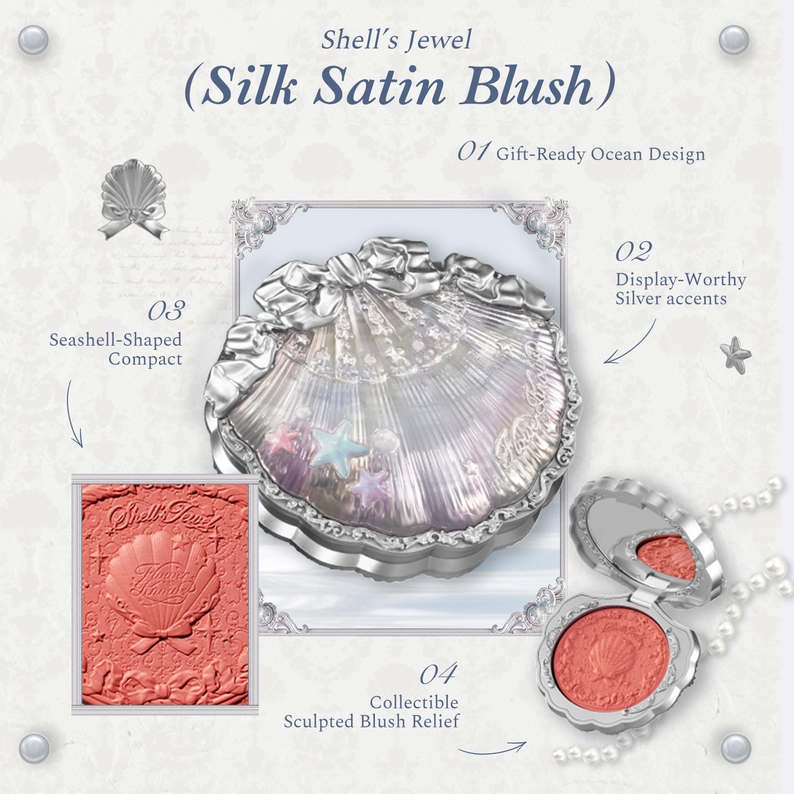 Flower Knows Shell's Jewel Silk Satin Blush, Talc-Free Vegan Cheek Powder