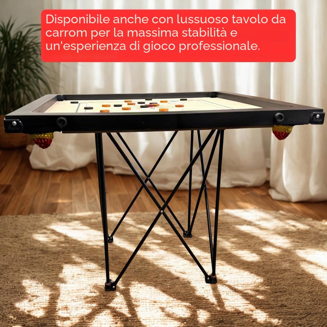 Precise Prof Carrom - AMA-One 8 mm - 12 kg Torneo - India fatto a mano - Torneo competizione - Completo di pietre, Striker in tasca - Top Qualitate