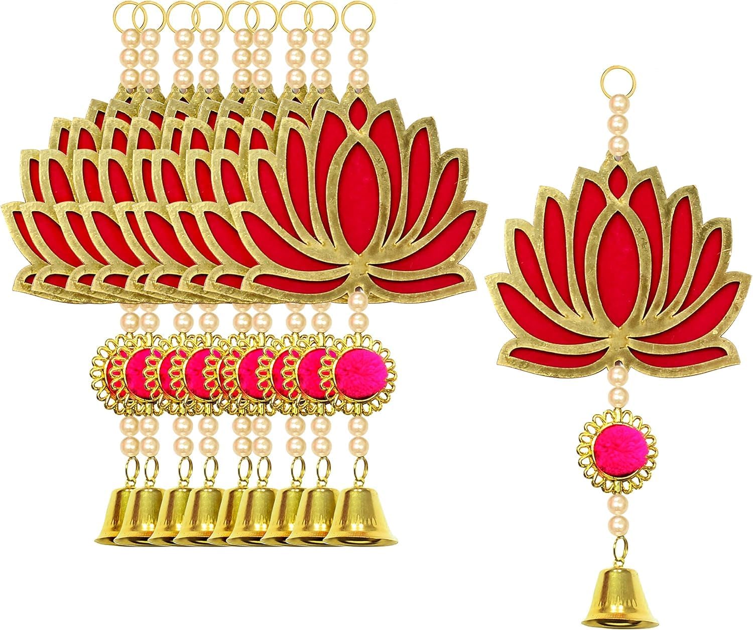 TIED RIBBONS Lotus Backdrop Hanging Pooja Decor | Plastic, 9 Inch | Set of 10 | Indian Pooja Decorations for Home, Navratri, Diwali | Puja Decoration for Home, Ganesh Chaturthi Decoration